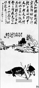 alt - Qi Baishi pflügen im Regen alte China Tinte